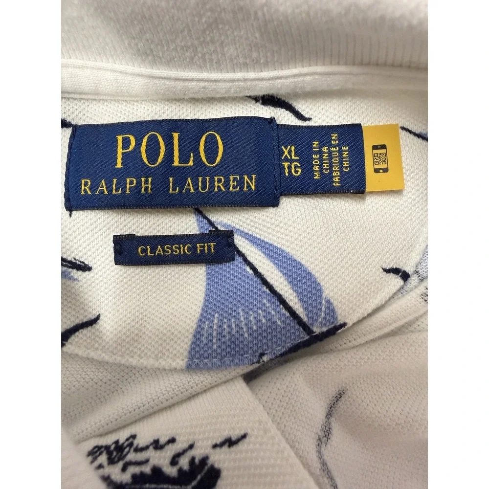 Polo Ralph Lauren Classic Fit Polo Shirt Men's XL Bear & Sailboat Logo AOP